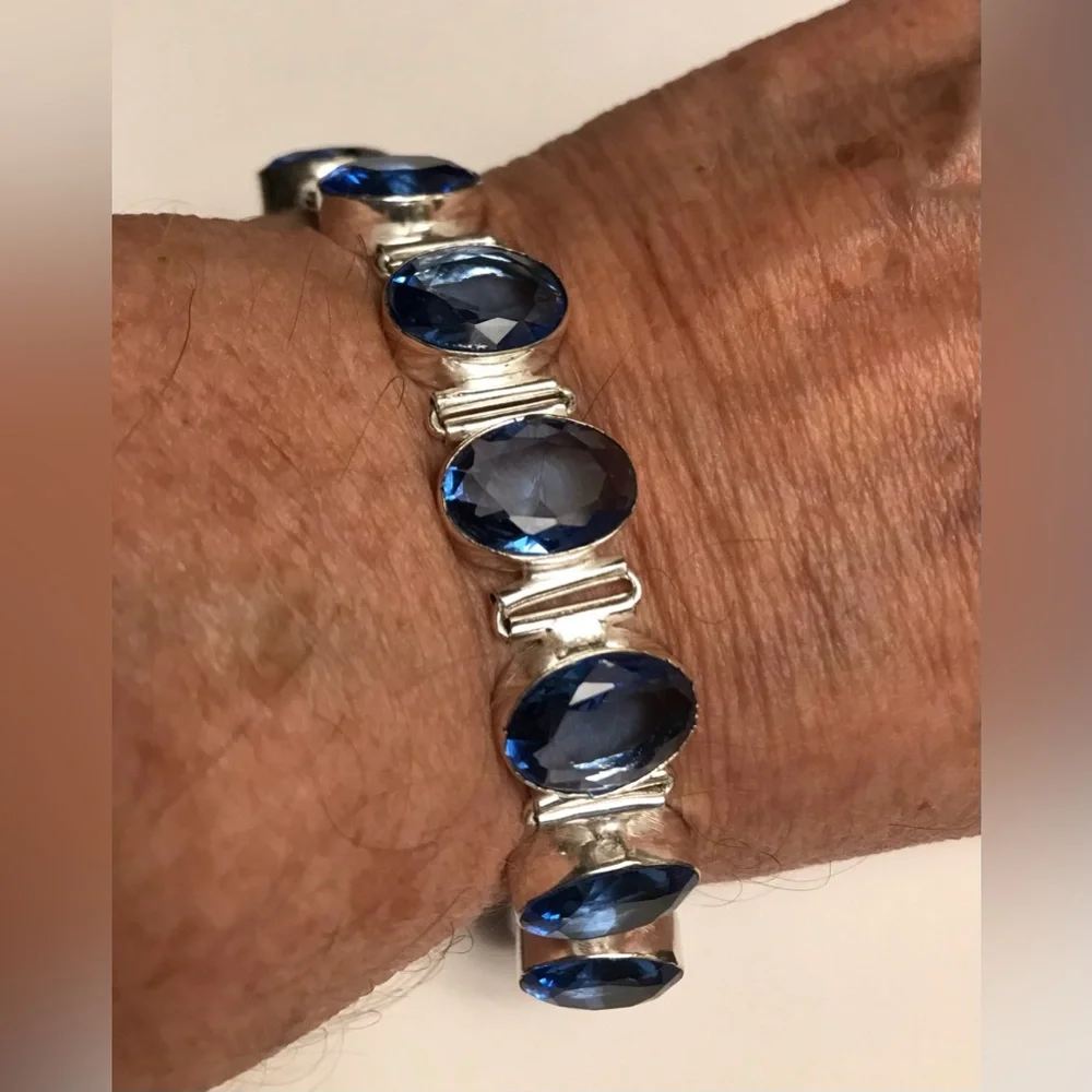 Tanzanite Stamped 925 Sterling Silver Bracelet